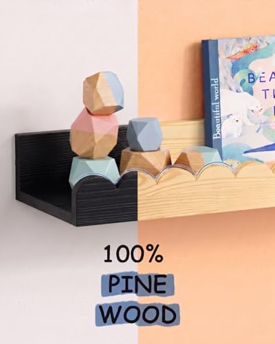 Black Nursery Floating Shelves for Wall, Scalloped Book Shelf for Kids Room - Image 7
