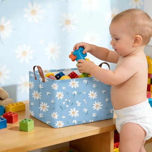 Rectangular Daisy Storage Basket, Kids Laundry Hamper, Waterproof foldable kids - Image 2
