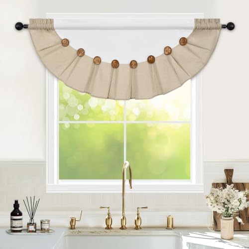 FRAMICS Farmhouse Valance Curtains, Boho Cotton Linen Kitchen Valance, Rustic - Image 3