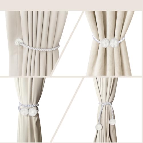 Hion Magnetic Curtain Tiebacks White 2pcs, Curtain Holdbacks Hooks Holders - Image 5