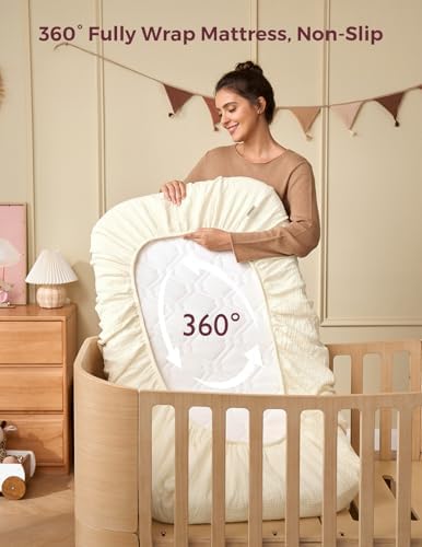 Momcozy Mini Crib Sheets 38"x26", Pack and Play Sheet - Image 6