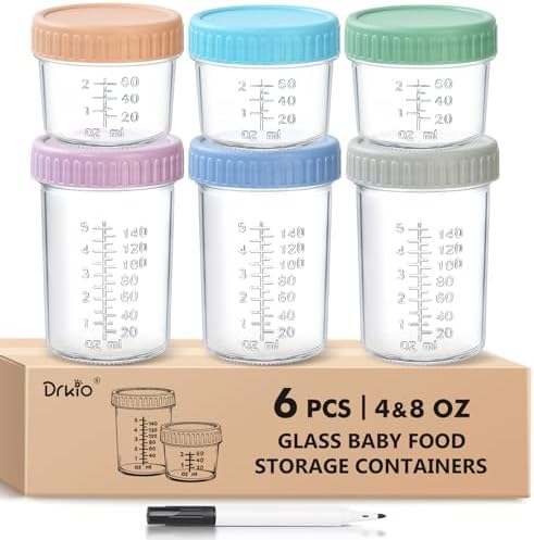 DRKIO 6 pcs Baby Food Storage Containers 4&8 Oz Small Glass Jars by DRKIO