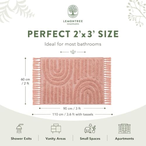 Lemontree Pink Bath Mat, Non-Slip Cotton Bathroom Rug, 2x3 ft - Image 2