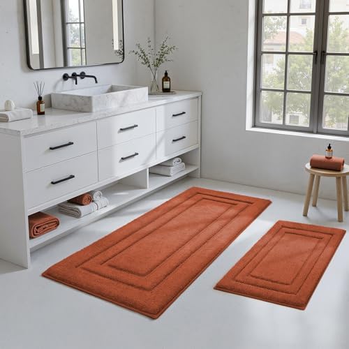 HOMEIDEAS Bathroom Rugs Sets 2 Piece, Extra Long Bath Mat Burnt Orange - Image 2