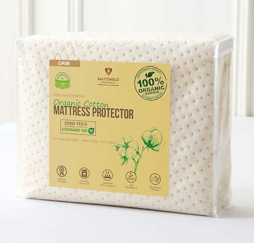 Organic Cotton Crib Mattress Protector – Waterproof – Soft 380 GSM Organic by MATTSHIELDORIGINAL