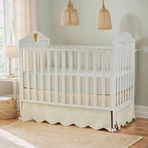 Brandream Scallop Edge Cotton Crib Skirt Toddler Bedskirt Baby Nursery Crib Bed - Image 7