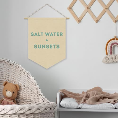 Ocean Nursery Decor, Salt Water Sunsets Beach Linen Canvas Banner, Neutral - Image 7