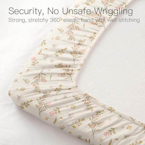 Organic Pack and Play Sheets Fitted 38”x26” 100% Muslin Cotton, Mini Crib - Image 6