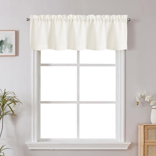 Chyhomenyc Cream Valance for Windows, Light Filtering Faux Linen Solid Short by Chyhomenyc
