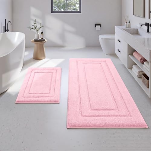 HOMEIDEAS Bathroom Rugs Sets 2 Piece, Soft Extra Long Bath Mat Light Pink by HOMEIDEAS