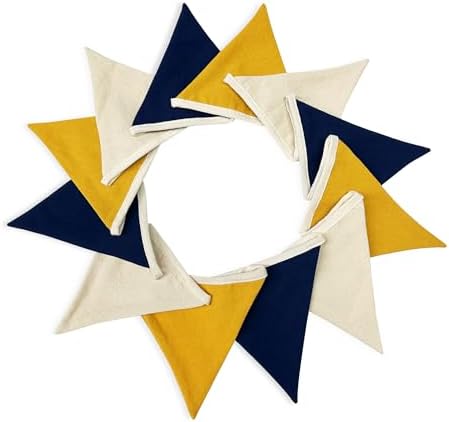 2 Sets of Blue Yellow White Garland 24Pcs Yellow Blue Fabric Linen Pennant - Image 6