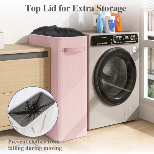 Optish 90L Pink Slim Laundry Hamper, Large Laundry Basket - Image 6