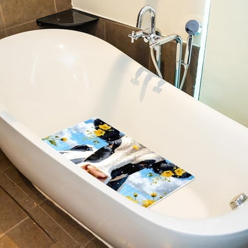 Bathtub Mat Non Slip 26.8x15.1 Inch, Cow Sunflower Shower Mat - Image 5