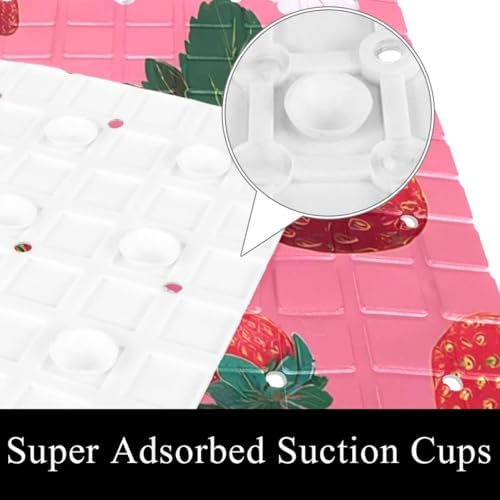 Bathtub Mat Non Slip 26.8x15.1 Inch, Strawberries Daisies Shower Mat - Image 3