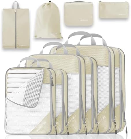 Compression Packing Cubes 10 Set, Compressible Space-Saving Packing Cubes by NICOSHOW