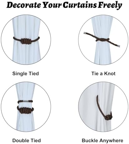 BEL AVENIR Magnetic Curtain Tiebacks 4 Pack Hand-Woven Curtain Ties - Image 3