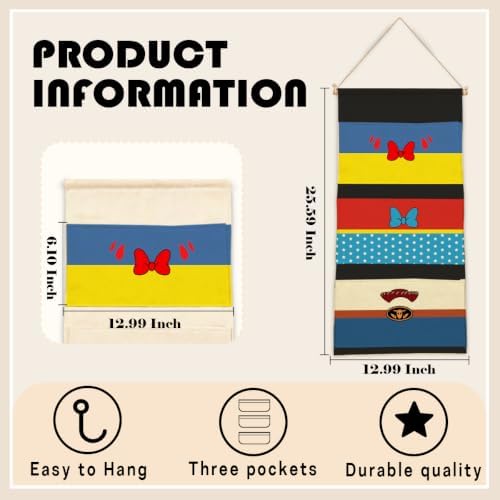 3-Pocket Hanging Wall Organizer, Colorful Bow and Star Over Door Storage - Image 3