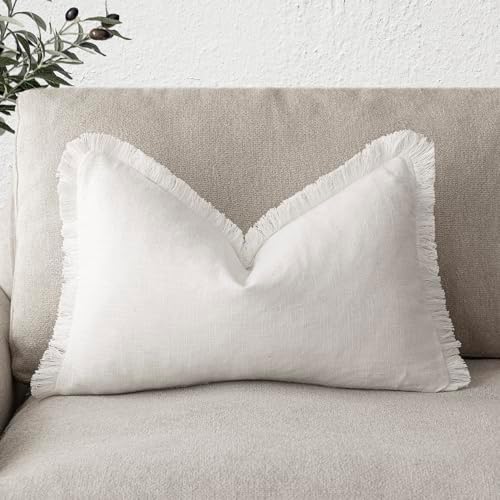 Foindtower Decorative Linen Fringe Lumbar Throw Pillow Covers Cozy Boho by Foindtower