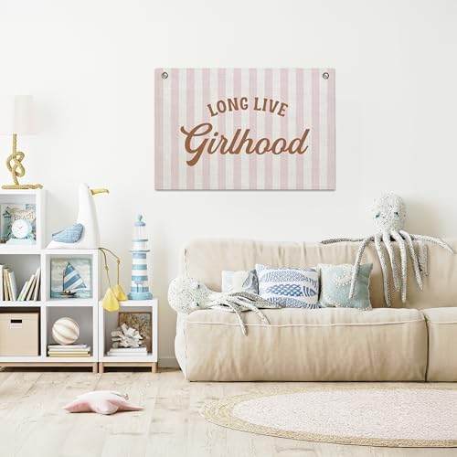 Long Live Girlhood Banner – Girl Room Decor Linen Banner Hanging Flag Retro Pink - Image 7