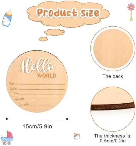 Baby Announcement Sign, Wooden Hello World Newborn Signs Birth Name Sign - Image 2