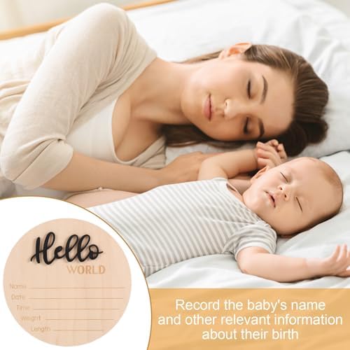 Newborn Announcement Sign with Pen, 5.9in Wooden Hello World Baby Welcome Sign - Image 6
