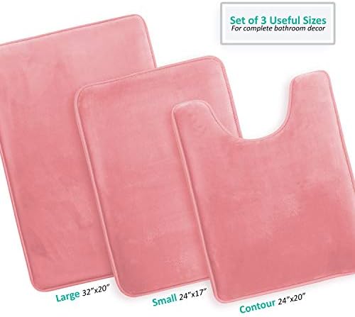 Clara Clark 3 Piece Bathroom Rugs Bath Mat Set, Velvet Memory Foam Bath Mats - Image 3