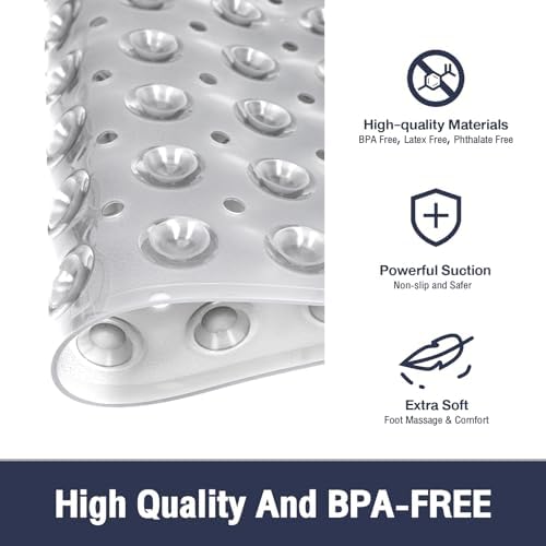 Extra Long Bathtub Mat Non Slip Bath Mat Clear Gray 40"x16" Full - Image 6