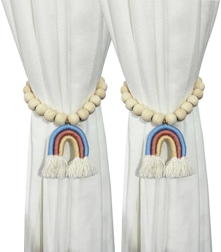 2 Pieces Wooden Beaded Curtain Tiebacks, Tassel Curtain Buckles Magnetic by curtaintiebacks
