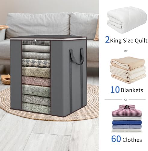 Blanket Storage Bags 120L for Comforter Clothes Bedding Sheet Grey - Image 2