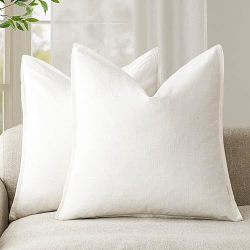 Foindtower Linen Solid Decorative Throw Pillow Covers 26x26 Cream White by Foindtower