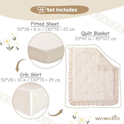 Crib Bedding Set for Girls, 3-Piece Boho Ruffle Baby Bedding Crib Set Include - Image 5