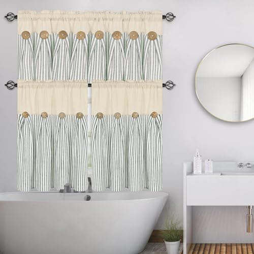 ASPMIZ Cotton Linen Kitchen Valance Curtains, Boho Rustic Button Linen Valances - Image 2
