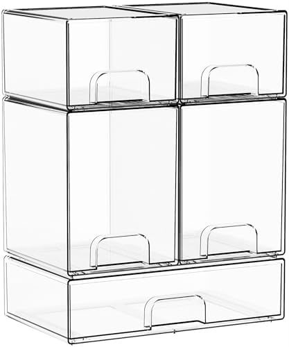Yieach 5 Set Clear Stackable Storage Drawers and Acrylic Drawer Organizer by Yieach