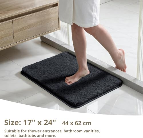 Polyester Bathroom Rug 17"x24" Black, Non-Slip Soft Shaggy Bath Mat - Image 2