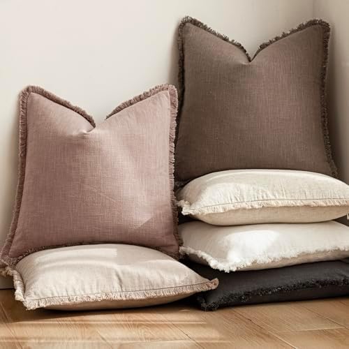 Foindtower Boho Linen Fringe Lumbar Throw Pillow Covers 12×20 Dusty Pink - Image 6