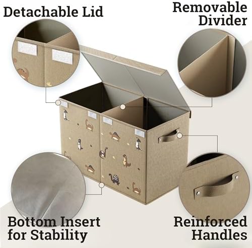 Collapsible Toy Storage Box w/ Handles, Removable Divider & Detachable Lid - Image 2