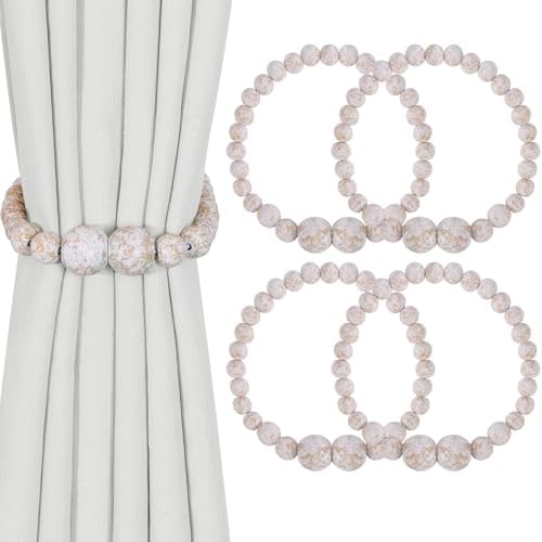 KLOGTSIND Magnetic Curtain Tiebacks, 4 Pack Wood Bead Curtain Holdbacks by KLOGTSINDDirect