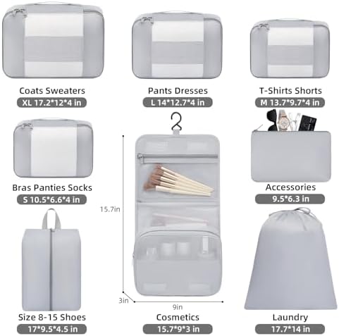 BAGAIL 6 Set/8 Set/10 Set Packing Cubes Various Sizes Packing Organizer - Image 2