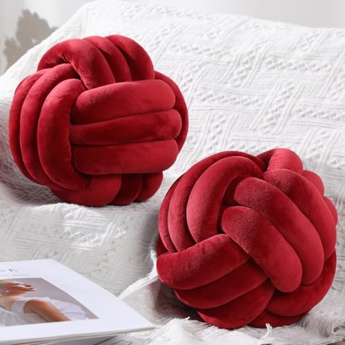Namalu 7.87 Inches 2 Pcs Knot Pillow Decorative Throw Pillow, Wine Red by Namalu