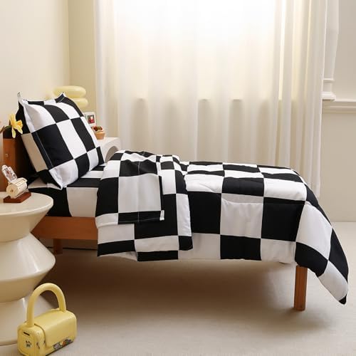 Caressma Checkered Toddler Bedding Set Black White Plaid Comforter Set - Image 4