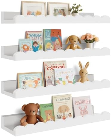 4-Pack Scalloped Shelves, Nursery Shelves, Floating Book Shelves by Yirilan