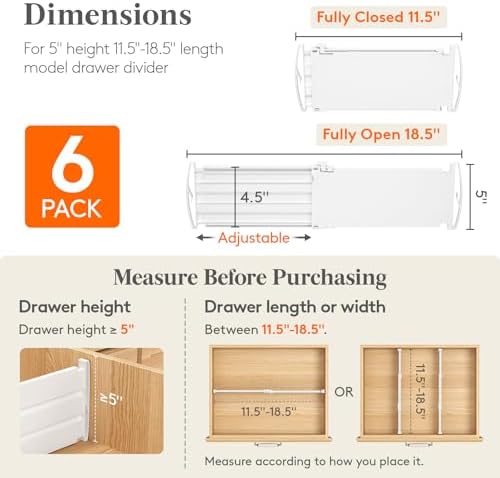Lifewit 5" Tall Drawer Dividers, Adjustable Deep Drawer Organizer Clothes - Image 2