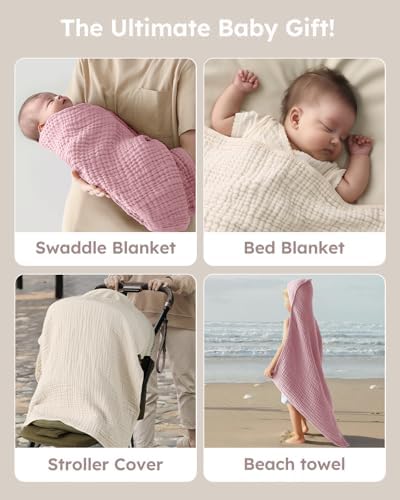 Yoofoss Hooded Baby Bath Towels 2 Pack 100% Muslin Organic Cotton - Image 6