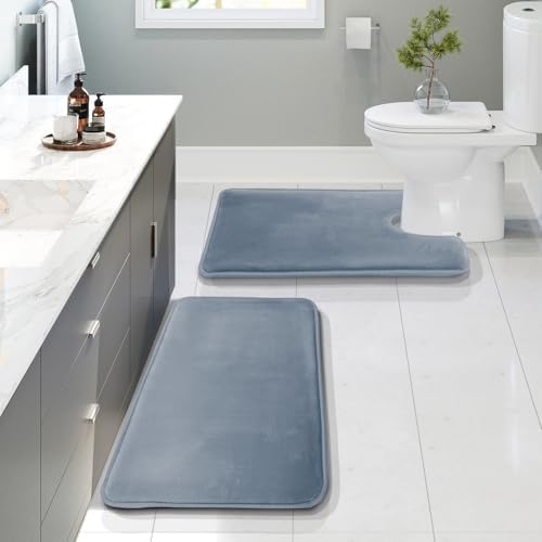 Clara Clark 2 Piece Bathroom Rugs, Velvet Memory Foam Bath Mat Set, Non-Slip by ClaraClark