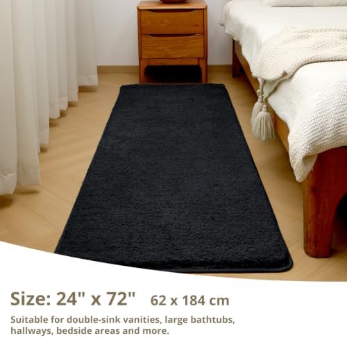 Polyester Bathroom Runner Rug 24"x72" Black, Soft Shaggy Bath Mat - Image 2