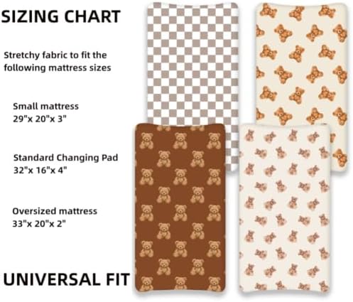 4 Pack Bear Baby Sheets Neutral Unisex Fitted Checked Nursery Baby Sheet Set - Image 2