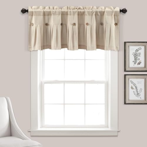 Lush Decor Linen Button Farmhouse Valance Curtians Dark Linen, Valances by LushDecor