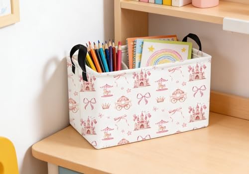 Essme Rectangular Pink Baskets, Girls Storage Box, Cute Basket - Image 7