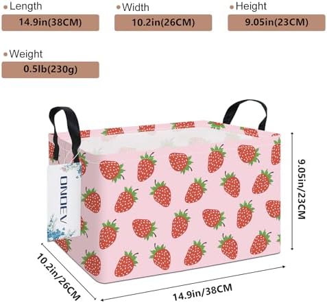 Rectangular Fabric Storage Bin, Foldable Strawberry print Basket - Image 2