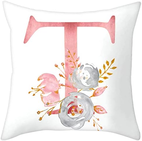 Throw Pillow Covers Alphabet Decorative Pillow Cases ABC Letter Flowers Cushion by Eanpet